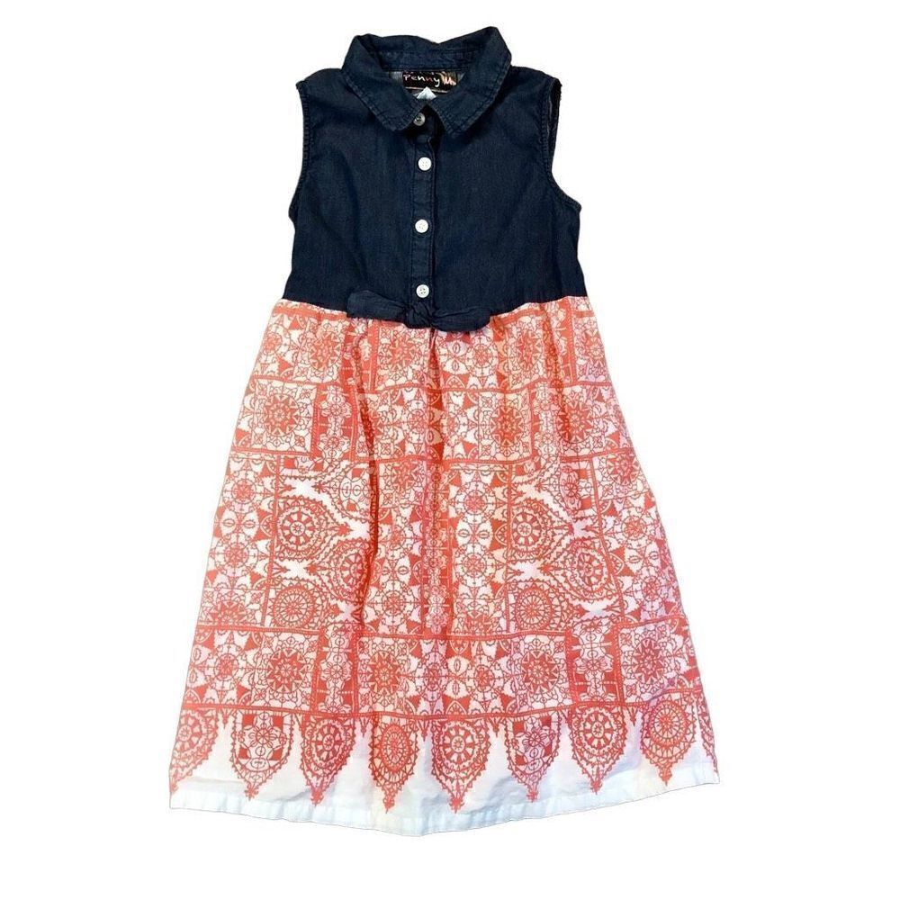 Penny M. By Penelope Mack Girls Sleeveless Collared Denim and Geometric Designed
